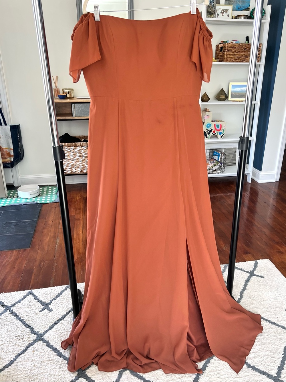 Jenny Yoo Terracotta Off-Shoulder “Elsie” Bridesmaid Dress